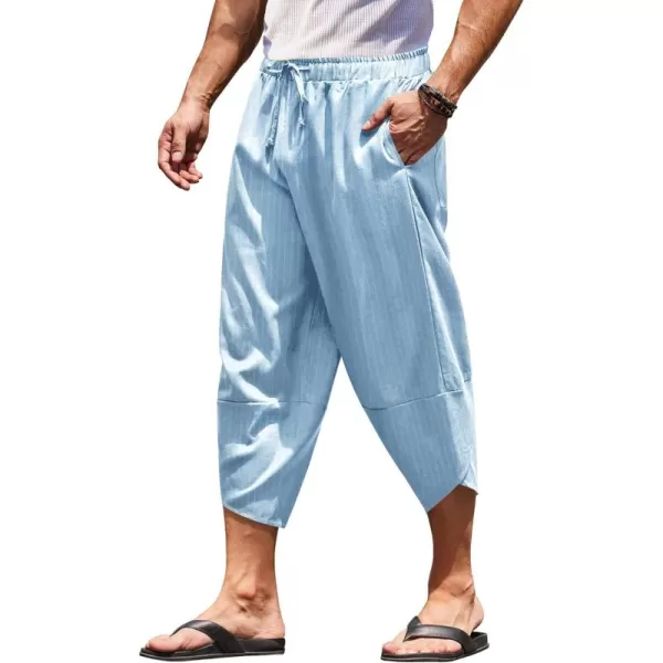 COOFANDY Men's Linen Harem Capri Pants Lightweight Loose 3/4 Shorts Drawstring Elastic Waist Casual Beach Yoga Trousers