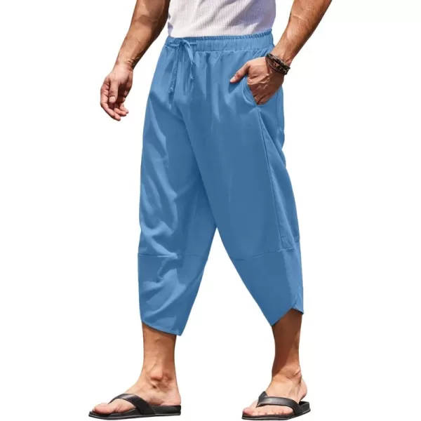 COOFANDY Men's Linen Harem Capri Pants Lightweight Loose 3/4 Shorts Drawstring Elastic Waist Casual Beach Yoga Trousers