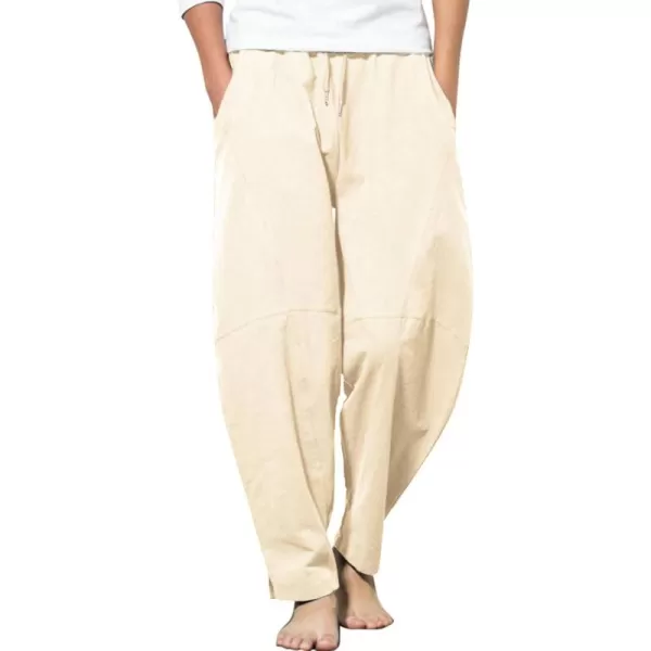 COOFANDY Men's Linen Harem Drawstring Pants Casual Elastic Waist Lightweight Trouser Hippie Summer Beach Yoga Pants