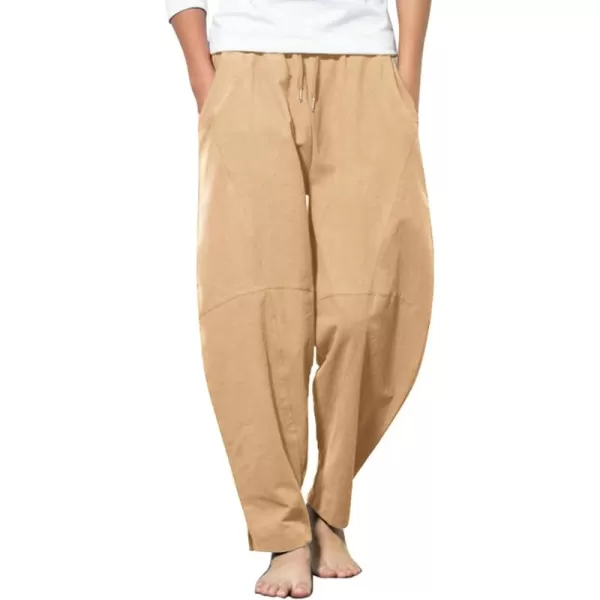 COOFANDY Men's Linen Harem Drawstring Pants Casual Elastic Waist Lightweight Trouser Hippie Summer Beach Yoga Pants