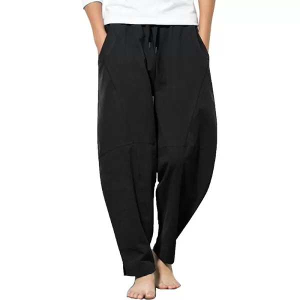 COOFANDY Men's Linen Harem Drawstring Pants Casual Elastic Waist Lightweight Trouser Hippie Summer Beach Yoga Pants