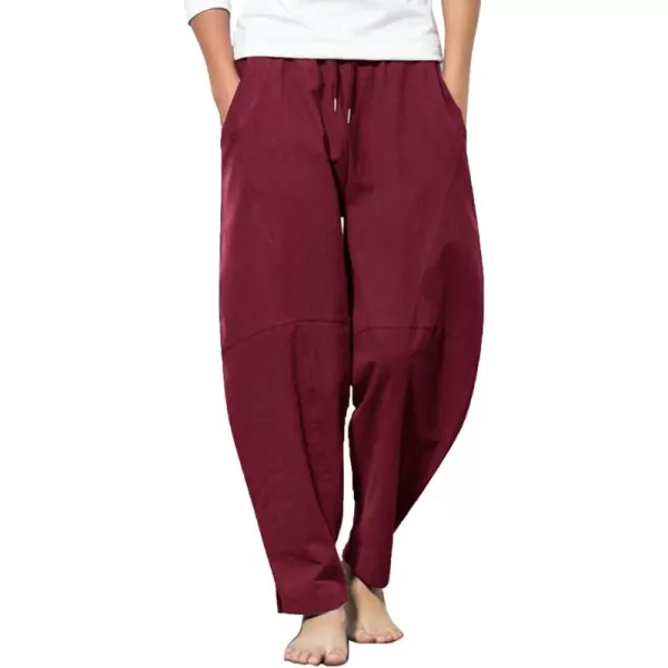 COOFANDY Men's Linen Harem Drawstring Pants Casual Elastic Waist Lightweight Trouser Hippie Summer Beach Yoga Pants