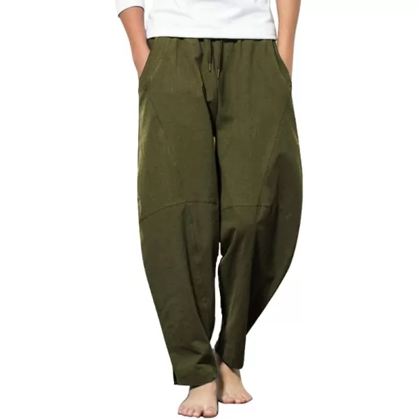 COOFANDY Men's Linen Harem Drawstring Pants Casual Elastic Waist Lightweight Trouser Hippie Summer Beach Yoga Pants