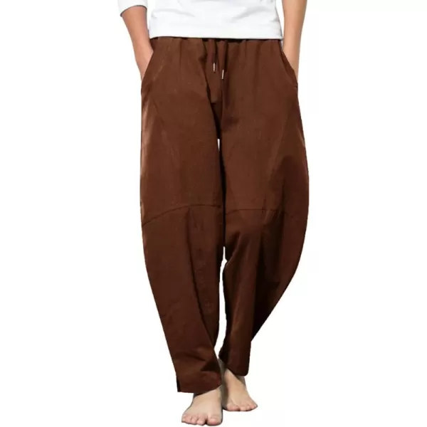 COOFANDY Men's Linen Harem Drawstring Pants Casual Elastic Waist Lightweight Trouser Hippie Summer Beach Yoga Pants