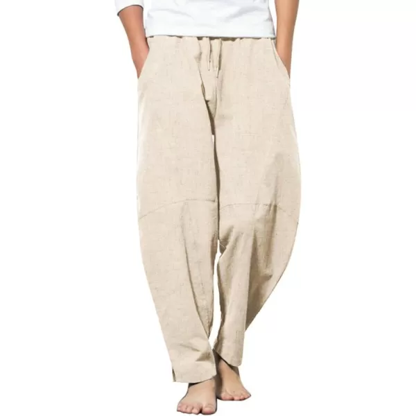 COOFANDY Men's Linen Harem Drawstring Pants Casual Elastic Waist Lightweight Trouser Hippie Summer Beach Yoga Pants