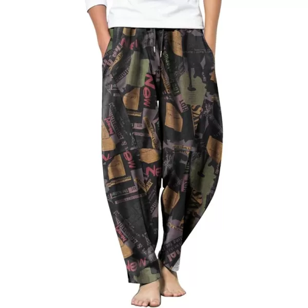 COOFANDY Men's Linen Harem Drawstring Pants Casual Elastic Waist Lightweight Trouser Hippie Summer Beach Yoga Pants