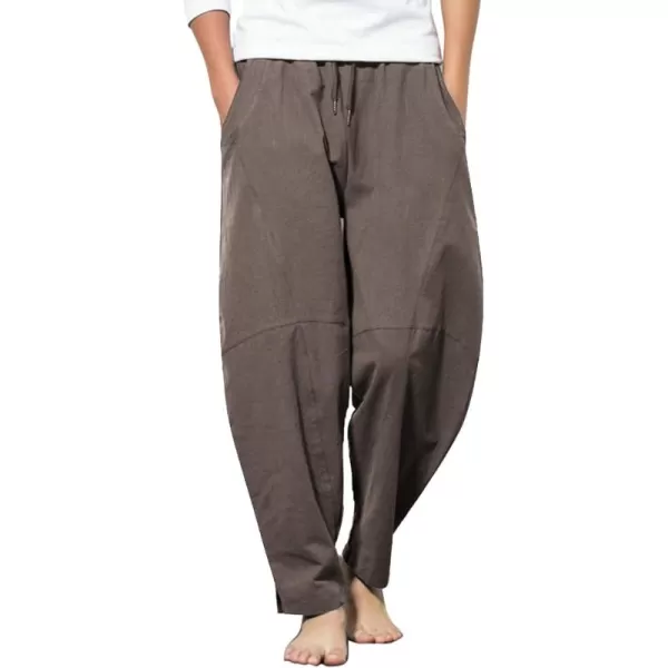 COOFANDY Men's Linen Harem Drawstring Pants Casual Elastic Waist Lightweight Trouser Hippie Summer Beach Yoga Pants
