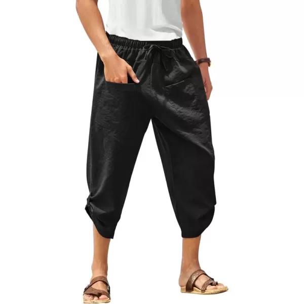 COOFANDY Men's Linen Harem Pants Casual Elastic Waist Capri Trousers Baggy Beach Yoga Pants with Pockets