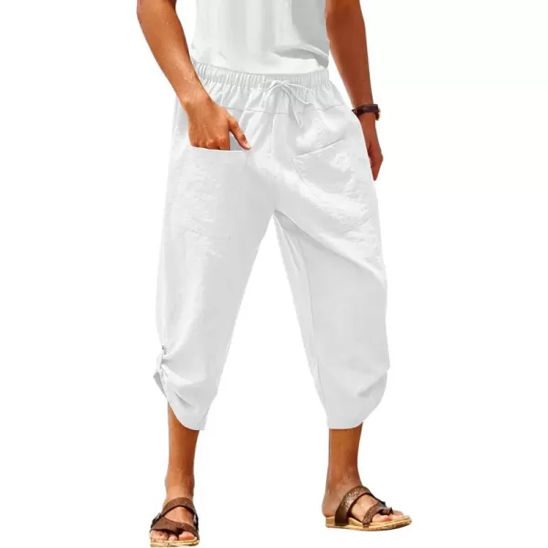 COOFANDY Men's Linen Harem Pants Casual Elastic Waist Capri Trousers Baggy Beach Yoga Pants with Pockets