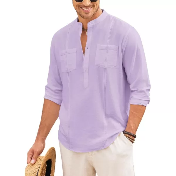 COOFANDY Men's Linen Henley Shirt Long Sleeve Casual Hippie Cotton Beach T-Shirts