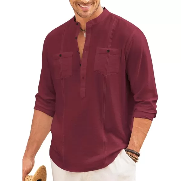 COOFANDY Men's Linen Henley Shirt Long Sleeve Casual Hippie Cotton Beach T-Shirts