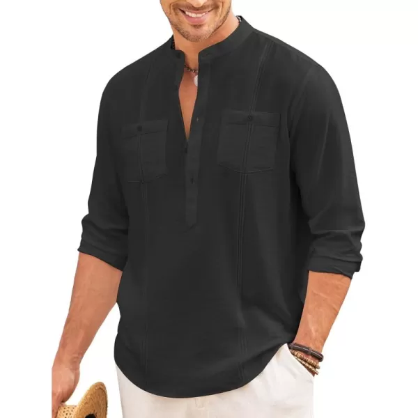 COOFANDY Men's Linen Henley Shirt Long Sleeve Casual Hippie Cotton Beach T-Shirts