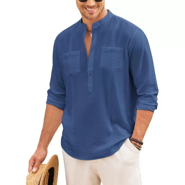 COOFANDY Men's Linen Henley Shirt Long Sleeve Casual Hippie Cotton Beach T-Shirts