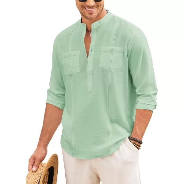 COOFANDY Men's Linen Henley Shirt Long Sleeve Casual Hippie Cotton Beach T-Shirts