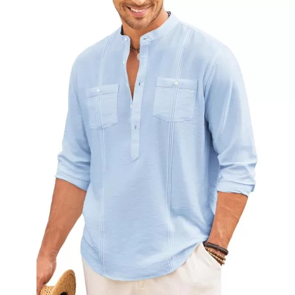 COOFANDY Men's Linen Henley Shirt Long Sleeve Casual Hippie Cotton Beach T-Shirts