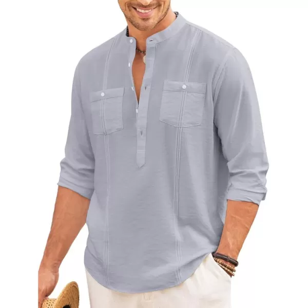 COOFANDY Men's Linen Henley Shirt Long Sleeve Casual Hippie Cotton Beach T-Shirts