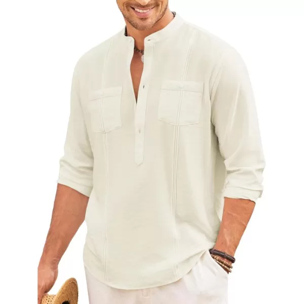COOFANDY Men's Linen Henley Shirt Long Sleeve Casual Hippie Cotton Beach T-Shirts