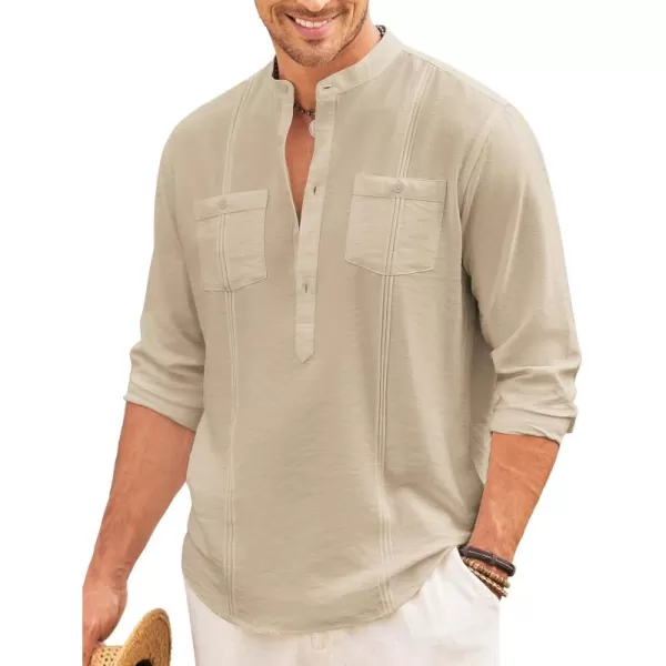 COOFANDY Men's Linen Henley Shirt Long Sleeve Casual Hippie Cotton Beach T-Shirts