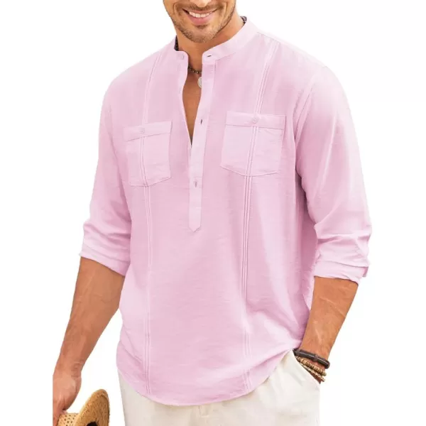 COOFANDY Men's Linen Henley Shirt Long Sleeve Casual Hippie Cotton Beach T-Shirts