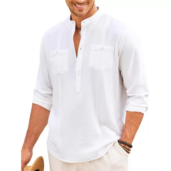COOFANDY Men's Linen Henley Shirt Long Sleeve Casual Hippie Cotton Beach T-Shirts