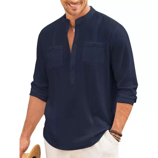 COOFANDY Men's Linen Henley Shirt Long Sleeve Casual Hippie Cotton Beach T-Shirts