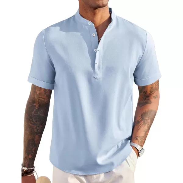 COOFANDY Men's Linen Henley Shirt Short Sleeve Casual Summer Beach Hippie T Shirts