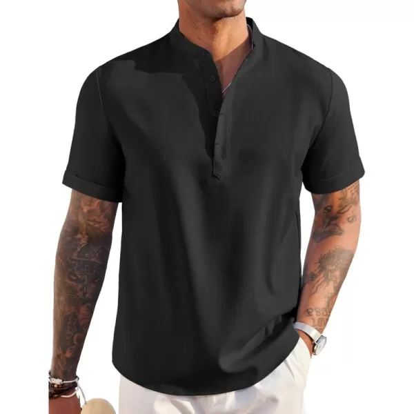 COOFANDY Men's Linen Henley Shirt Short Sleeve Casual Summer Beach Hippie T Shirts