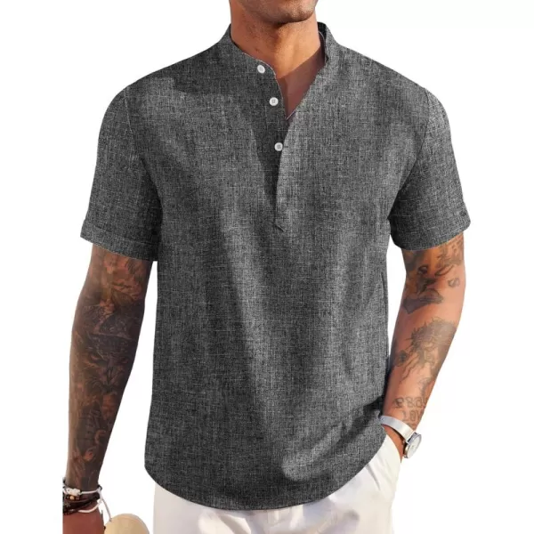 COOFANDY Men's Linen Henley Shirt Short Sleeve Casual Summer Beach Hippie T Shirts