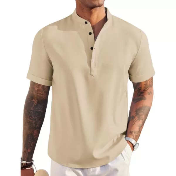 COOFANDY Men's Linen Henley Shirt Short Sleeve Casual Summer Beach Hippie T Shirts