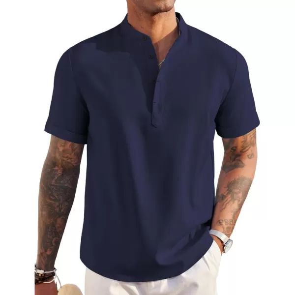 COOFANDY Men's Linen Henley Shirt Short Sleeve Casual Summer Beach Hippie T Shirts