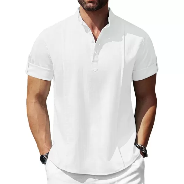 COOFANDY Men's Linen Henley Shirts Short Sleeve Casual Banded Collar Shirt Summer Beach Hippie T Shirts