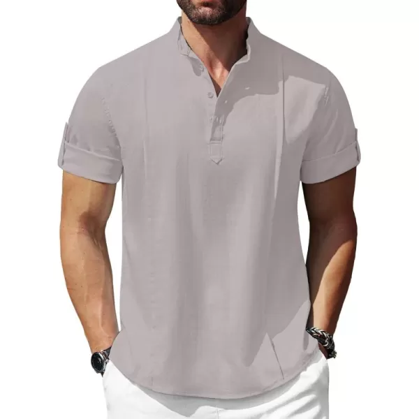 COOFANDY Men's Linen Henley Shirts Short Sleeve Casual Banded Collar Shirt Summer Beach Hippie T Shirts