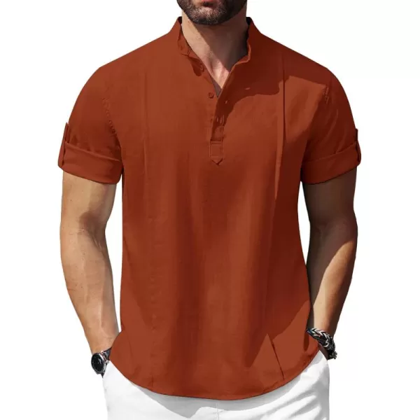 COOFANDY Men's Linen Henley Shirts Short Sleeve Casual Banded Collar Shirt Summer Beach Hippie T Shirts