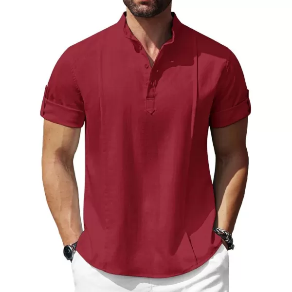 COOFANDY Men's Linen Henley Shirts Short Sleeve Casual Banded Collar Shirt Summer Beach Hippie T Shirts