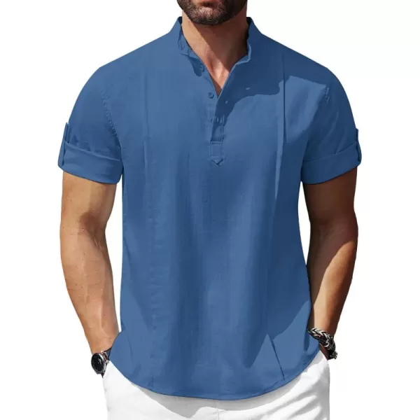 COOFANDY Men's Linen Henley Shirts Short Sleeve Casual Banded Collar Shirt Summer Beach Hippie T Shirts