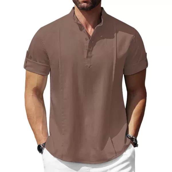 COOFANDY Men's Linen Henley Shirts Short Sleeve Casual Banded Collar Shirt Summer Beach Hippie T Shirts