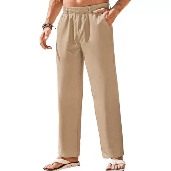 COOFANDY Mens Linen Pants Beach Drawstring Elastic Waist Summer Casual Trousers