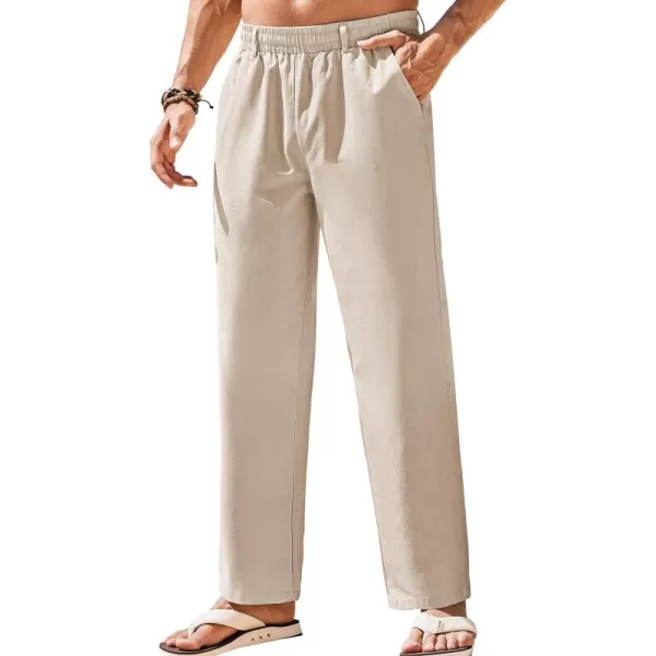 COOFANDY Mens Linen Pants Beach Drawstring Elastic Waist Summer Casual Trousers