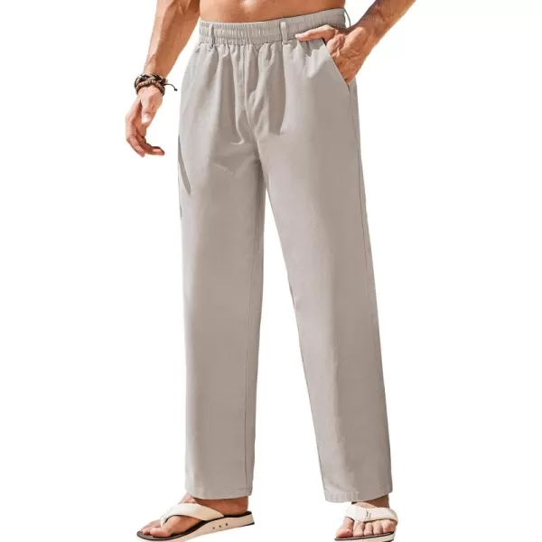 COOFANDY Mens Linen Pants Beach Drawstring Elastic Waist Summer Casual Trousers