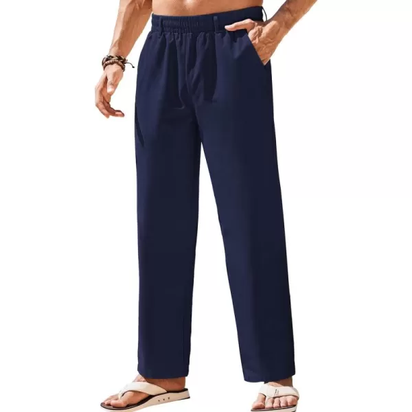 COOFANDY Mens Linen Pants Beach Drawstring Elastic Waist Summer Casual Trousers