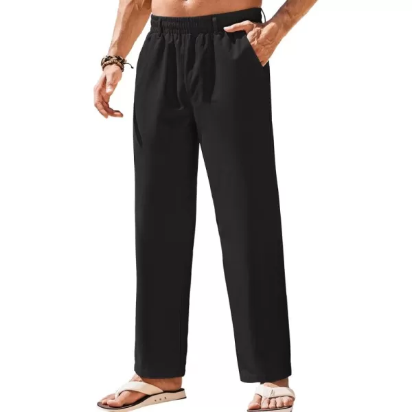 COOFANDY Mens Linen Pants Beach Drawstring Elastic Waist Summer Casual Trousers