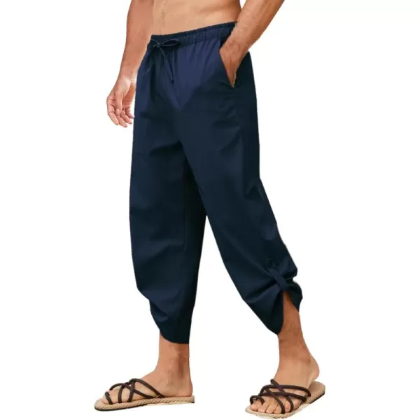COOFANDY Mens Linen Pants Casual Elastic Waist Pants Loose Fit Beach Yoga Capri Pants