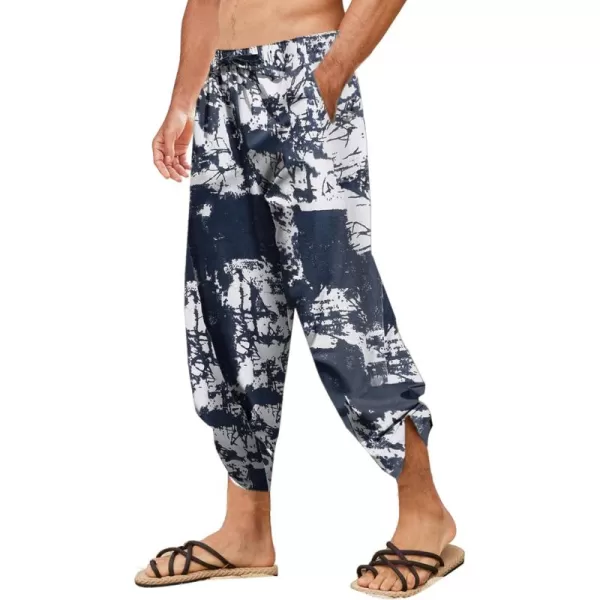 COOFANDY Mens Linen Pants Casual Elastic Waist Pants Loose Fit Beach Yoga Capri Pants