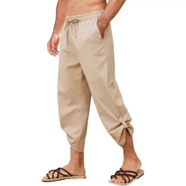 COOFANDY Mens Linen Pants Casual Elastic Waist Pants Loose Fit Beach Yoga Capri Pants