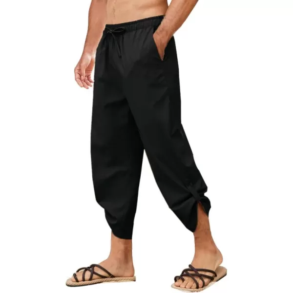 COOFANDY Mens Linen Pants Casual Elastic Waist Pants Loose Fit Beach Yoga Capri Pants