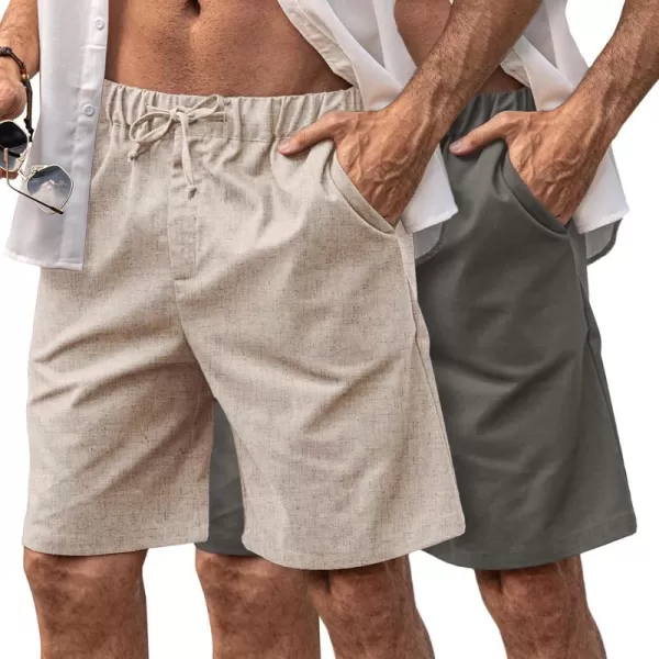 COOFANDY Men’s Linen Short Elastic Waist Drawstring Casual Summer Beach Shorts