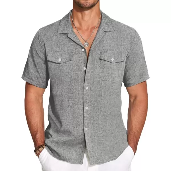 COOFANDY Men's Linen Short Sleeve Button Down Shirt Casual Cuban Collar Summer Beach Shirts Vacation Essentials