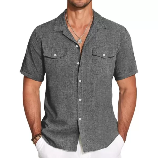 COOFANDY Men's Linen Short Sleeve Button Down Shirt Casual Cuban Collar Summer Beach Shirts Vacation Essentials