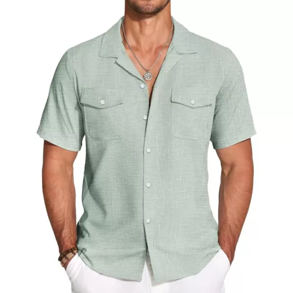 COOFANDY Men's Linen Short Sleeve Button Down Shirt Casual Cuban Collar Summer Beach Shirts Vacation Essentials