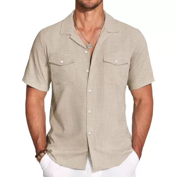 COOFANDY Men's Linen Short Sleeve Button Down Shirt Casual Cuban Collar Summer Beach Shirts Vacation Essentials